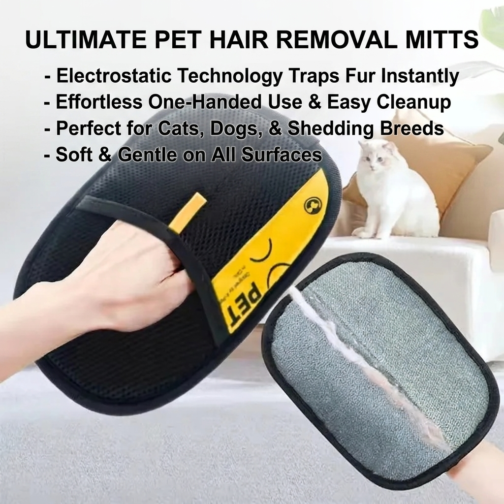 Pet Hair Remover Glove for Cats & Dogs | Reusable Electrostatic Fur Cleaner