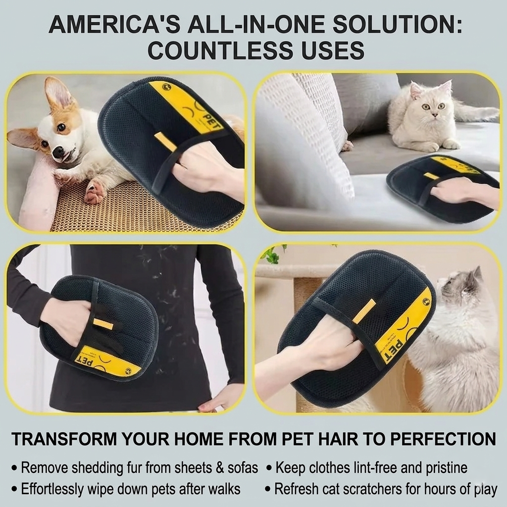 Pet Hair Remover Glove for Cats & Dogs | Reusable Electrostatic Fur Cleaner